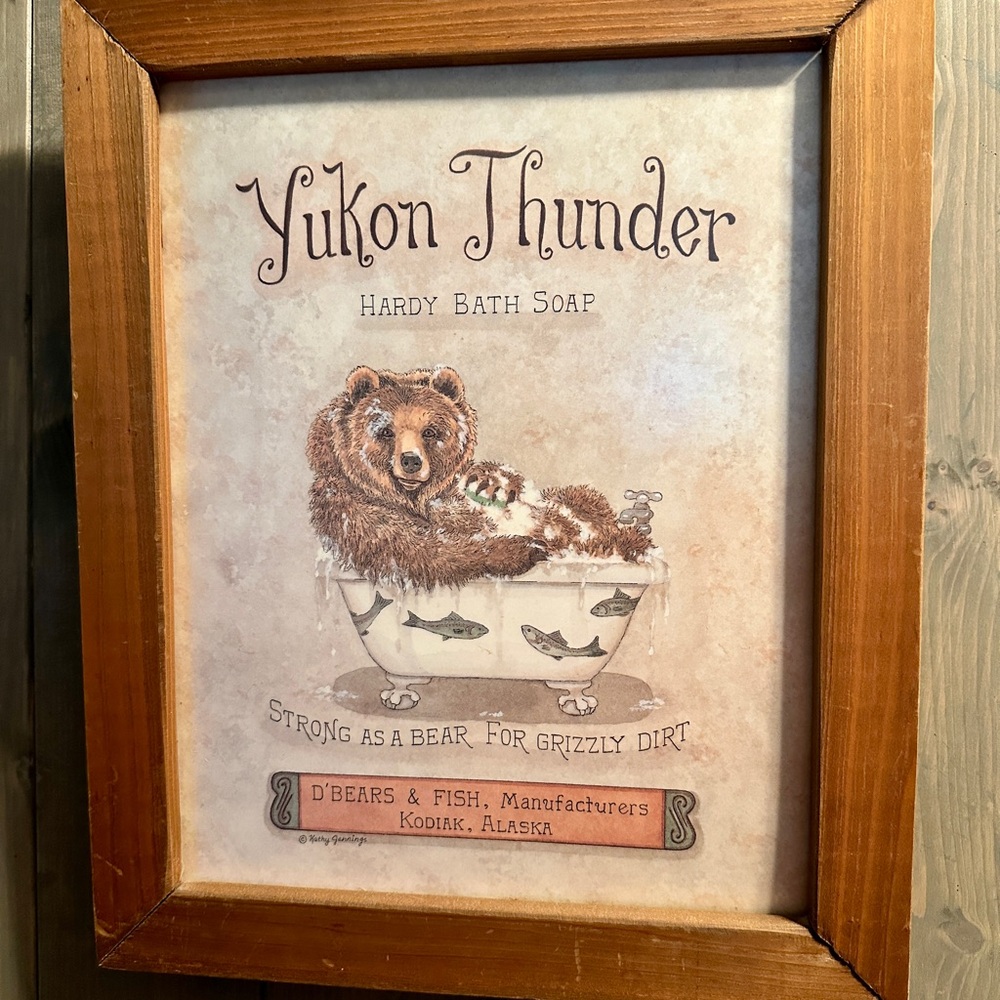 Brown Bear Decor-Yukon Thunder Bath Soap Wall Art by Kathy Jennings. Lodge decor